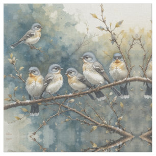 Tissu Aquarelle Style Collage Collection d'oiseaux migno