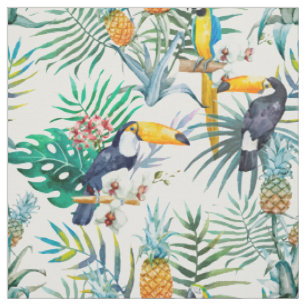 Tissu Aquarelle tropicale d'oiseau de perroquet d'ananas