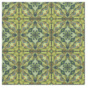 Tissu Aquarelle Vert Azulejo Carrelage espagnol