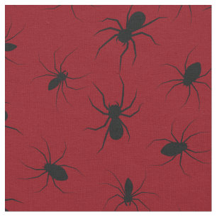 Tissu Araignées Gothique Halloween Noir Rouge Profond