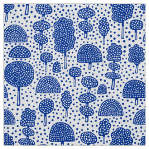 Tissu Arboretum 230715 - Bleu marine sur fond blanc