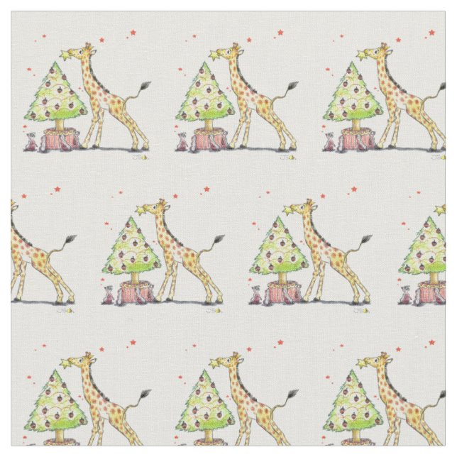 Tissu Arbre de Noël et girafe - fête de Noël joyeuse (Fermer)