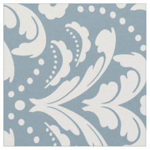 Tissu Art déco années 1930 Floral Damask Bleu et blanc
