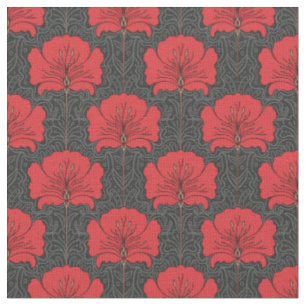 Tissu Art déco, fleurs rouges, noir, cru, chic, éléga