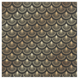Tissu Art Déco Vintage Abstrait Géométrique Noir et Or