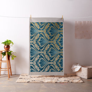 Tissu Art Nouveau, or, turquoise, damas, floral, motif, 