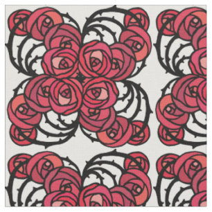 Tissu Art Nouveau Vignes florales rouges et noires roses