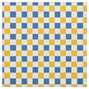 Tissu Art populaire citron damier en or et bleu 