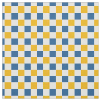 Tissu Art populaire citron damier en or et bleu 