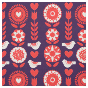 Tissu Art populaire scandinave Joli modèle floral