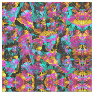 Tissu Artsy Moderne Neon Couleurs Noir Abstrait Peinture