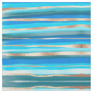 Tissu Artsy Ocean Aqua Bleu Or Abstrait Paint Stripes