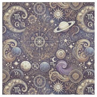 Tissu Astrologie Motif-Zodiaque et céleste détaillés