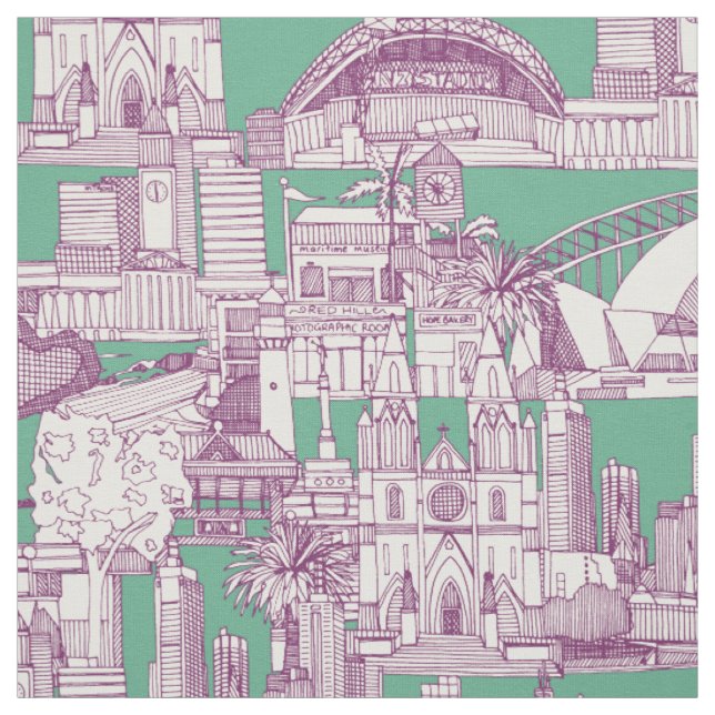 Tissu Australia toile de jouy purple peppermint (Échantillon)