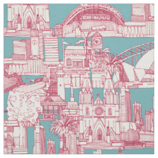 Tissu Australia toile de jouy viva magenta turquoise