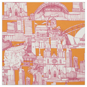 Tissu Australie toile de Jouy viva magenta satsuma