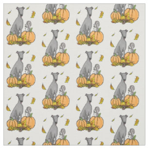 Tissu Automne Greyhound (gris) Chien Citrouille Feuilles