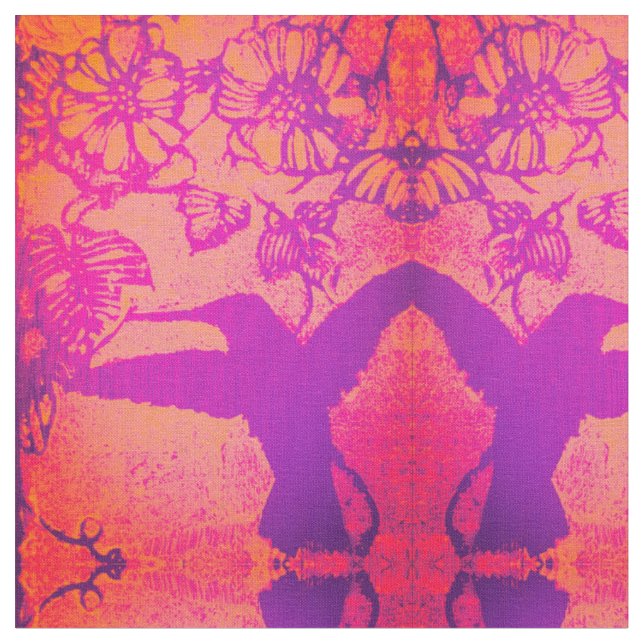 Tissu aux colibris lavande et orange (Fermer)