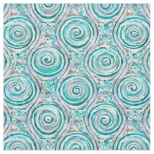 Tissu aux tourbillons et volutes symétriques aqua