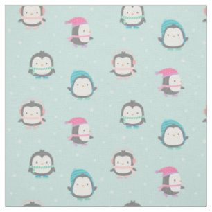 Tissu avec motif de pingouins mignons patinant à g
