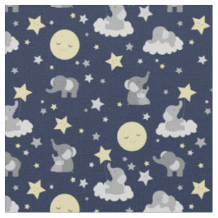Tissu Baby Elephant Navy Grey Moon Sweet Dreams