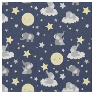 Tissu Baby Elephant Navy Grey Moon Sweet Dreams 