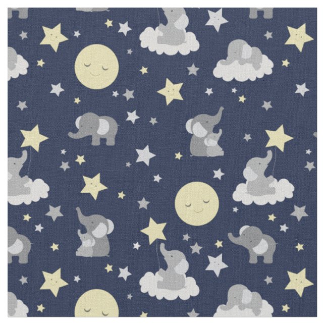 Tissu Baby Elephant Navy Grey Moon Sweet Dreams  (Fermer)