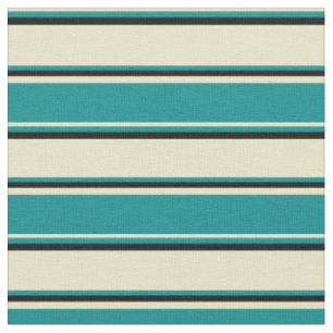 Tissu Baguette d'or pâle, Cyan foncé et bandes noires
