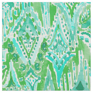 Tissu BAISSES d'aquarelle verte tribale de Boho Ikat de