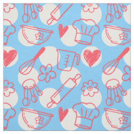 Tissu Baking Doodles sur pois - Rose et bleu clair