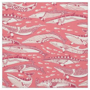 Tissu baleines de Minke viva magenta rose rose