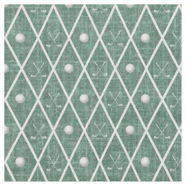 Tissu Balles et clubs de golf Argyle sur fond vert chass (Fermer)