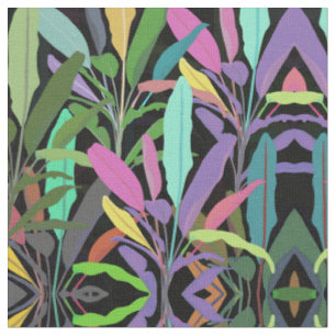 Tissu Banane colorée tropicale Feuille Motif noir