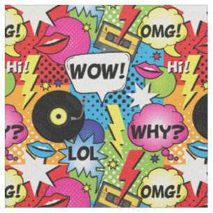 Tissu Bande dessinée Pop Art Retro Cartoon Motif