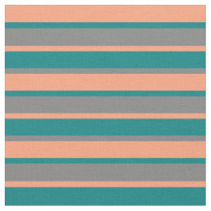 Tissu Bandes Saumons, Turquoises et grises