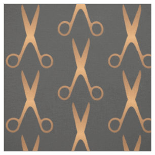 Tissu Barber cheveux salon ciseaux or gris foncé motif