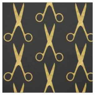 Tissu Barber cheveux salon ciseaux or noir motif
