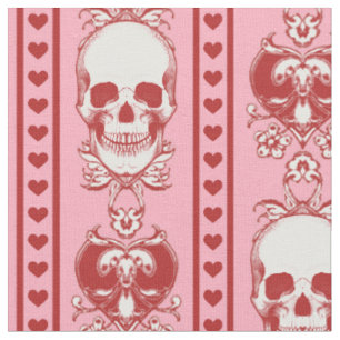 Tissu Baroque Crâne Motif rose rouge