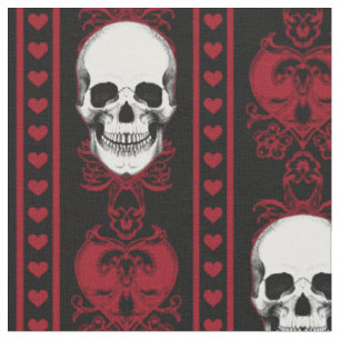 Tissu Baroque Crâne Motif Rouge Noir