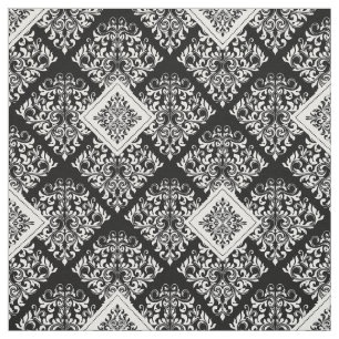tissu baroque noir blanc damassé