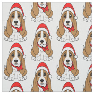 Tissu Basset Hound dans le casquette de Père Noël à N