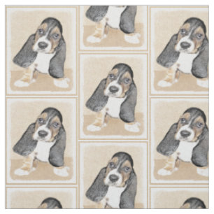 Tissu Basset Hound Peinture Chiot - Art Chien original