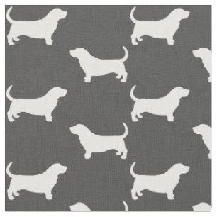 Tissu Basset Hound Silhouettes Gris et Blanc Motif