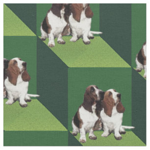 Tissu Basset Hound sur Green Cubes