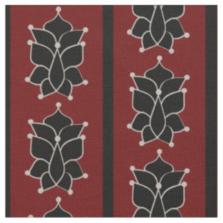 Tissu Batik noir rayures en brique rouge