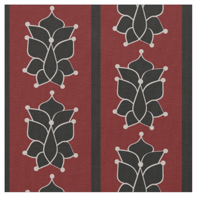 Tissu Batik noir rayures en brique rouge (Fermer)