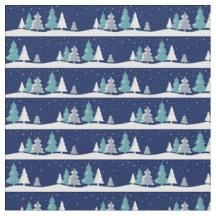 Tissu Beau hiver Arbres nuit Ciel bleu Noël