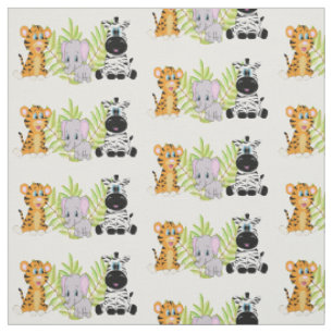 Tissu Bébé mignon animal Jungle Thème Tiger Elephant Zèb