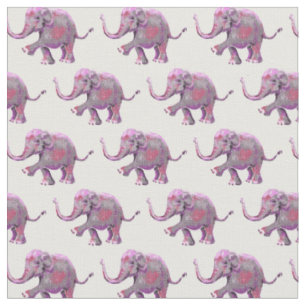 Tissu Bébé rose pâle Motif d'éléphant blanc