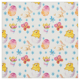 Tissu Bébés Oeufs de Pâques Papillons roses